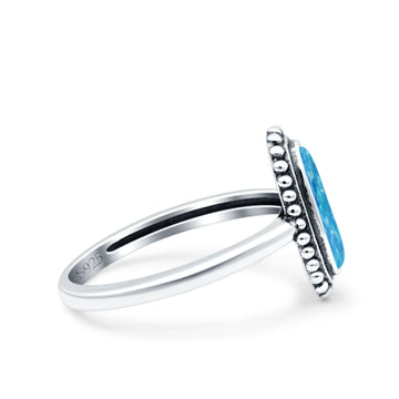 Vintage Style Oval Lab Opal Ring Solid Oxidized Lab Created Blue Opal 925 Sterling Silver